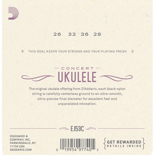 D'Addario EJ53C Ukulele Concert Hawaiian Black Nylon